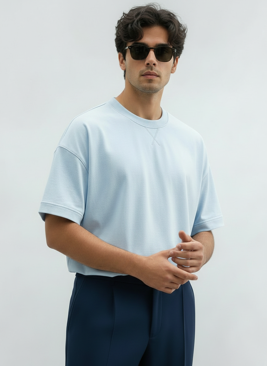 Drop Shoulder Oversized Baggy -Sky Blue