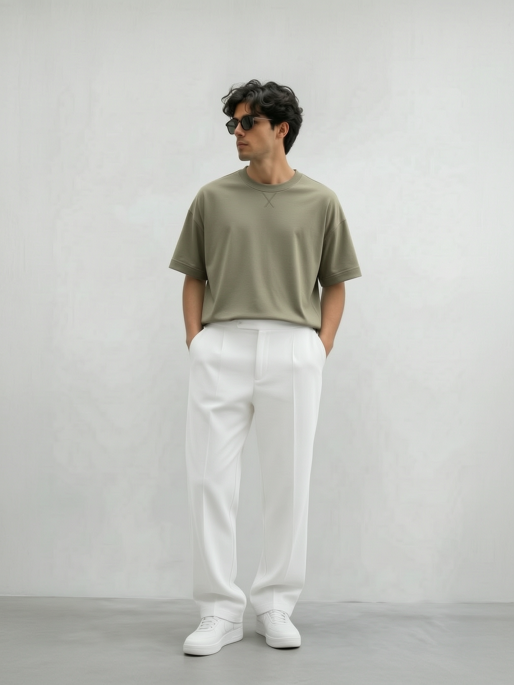 Drop Shoulder Baggy T- Shirt-Olive Green