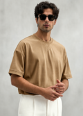 Drop Shoulder Baggy T- Shirt-Sand Beige