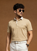 Beige Polo Shirt with White Collar – Export Quality