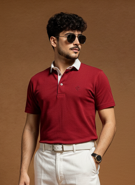 Maroon Polo Shirt with White Collar – Export Quality