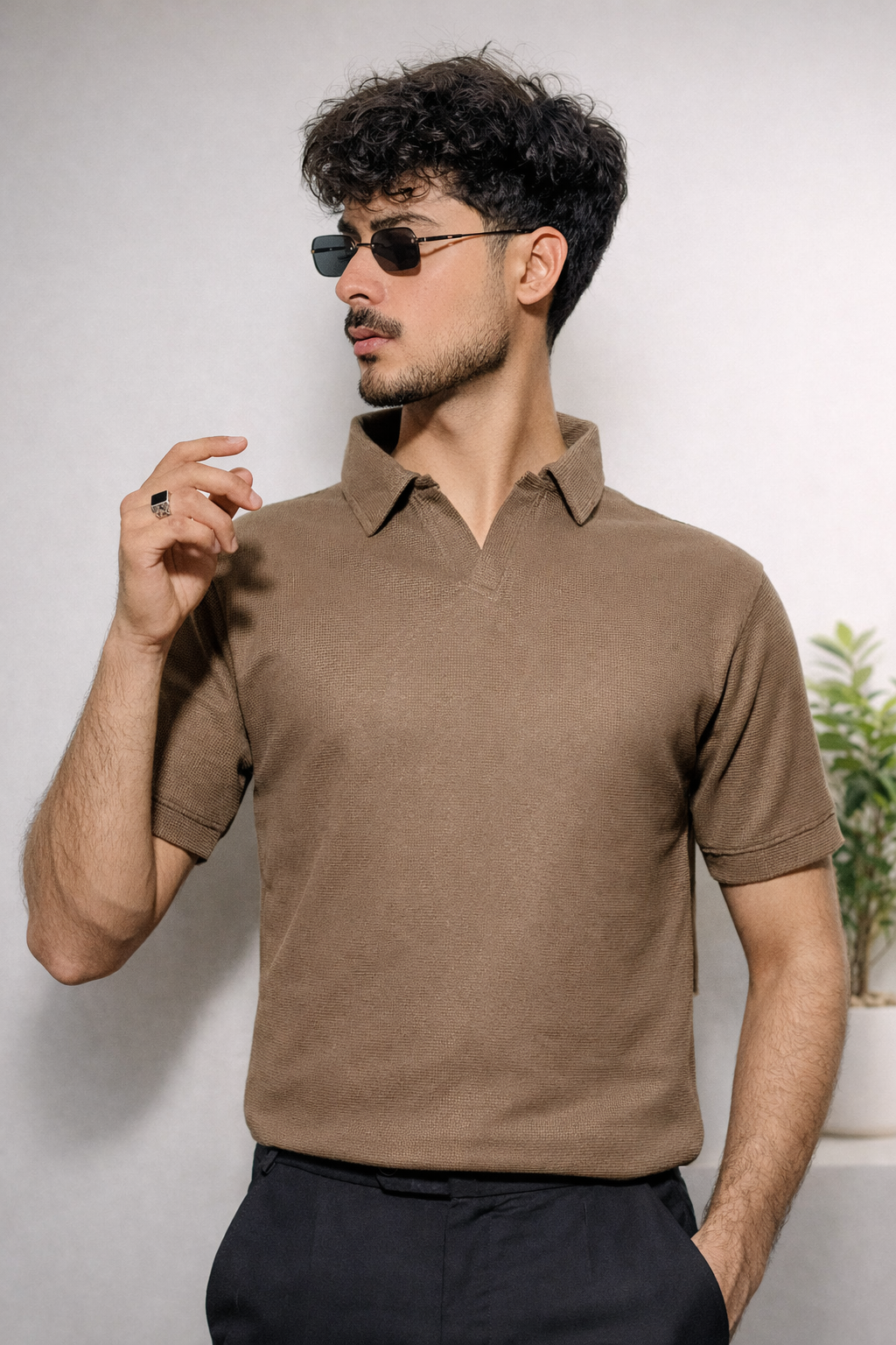 JOHNNY COLLAR POLO Ash Brown